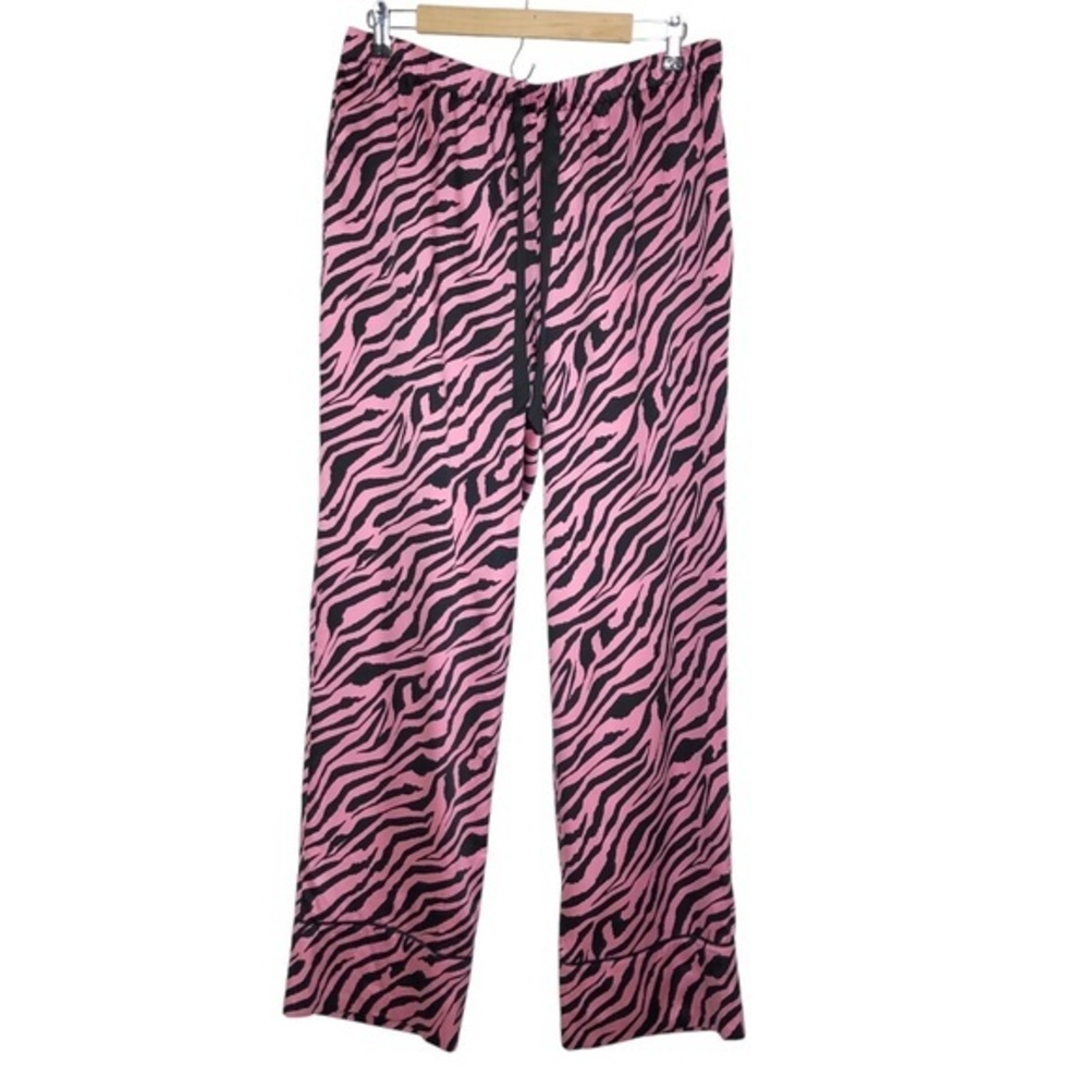 Victoria's Secret Silky Feel Pink Black Zebra‎ Print Pockets Pajama Pants L